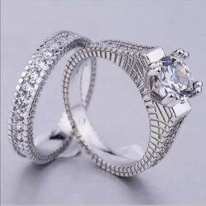 New Luxury 2 PC Silver  Dazzling Diamonds Ring
